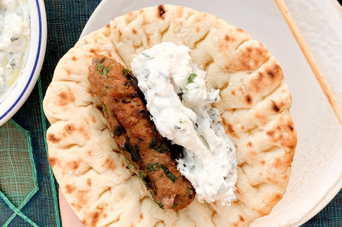 Ground Lamb Kebabs with Apricot Tzatziki
